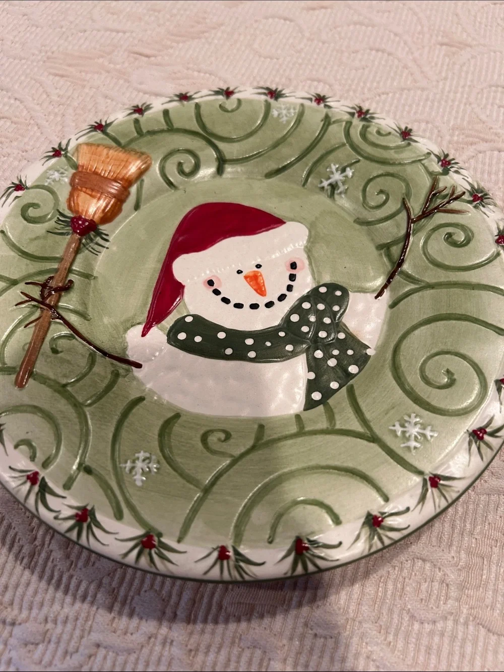 Yankee Candle Green Snowman Ceramic Plate and Holder